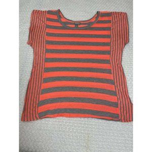 Vanity Women's Jr Med Casual Coral Gray Striped T
